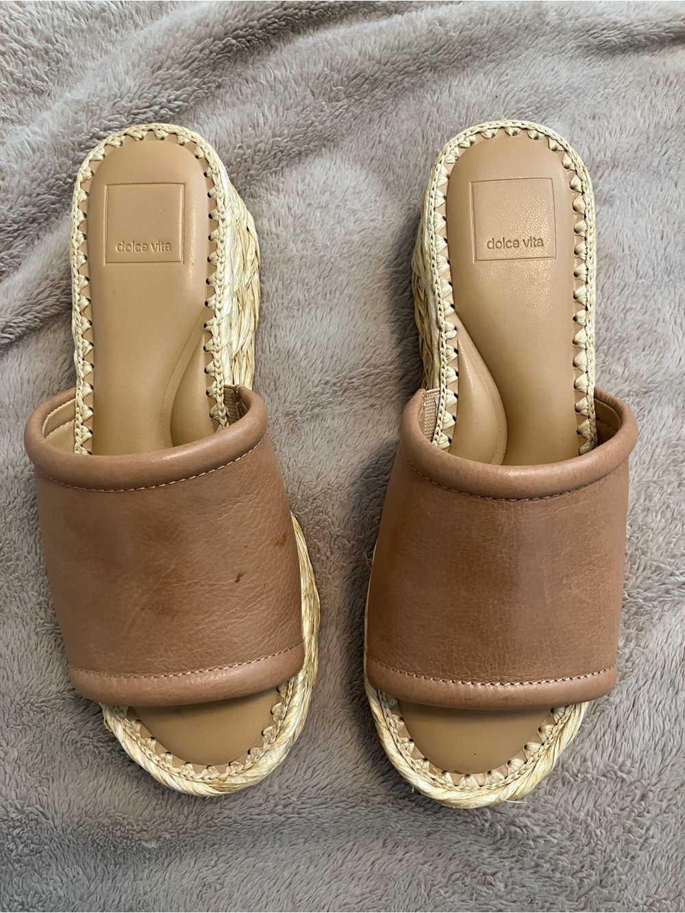 Dolce Vita Brown Leather Espadrille Slide Mules